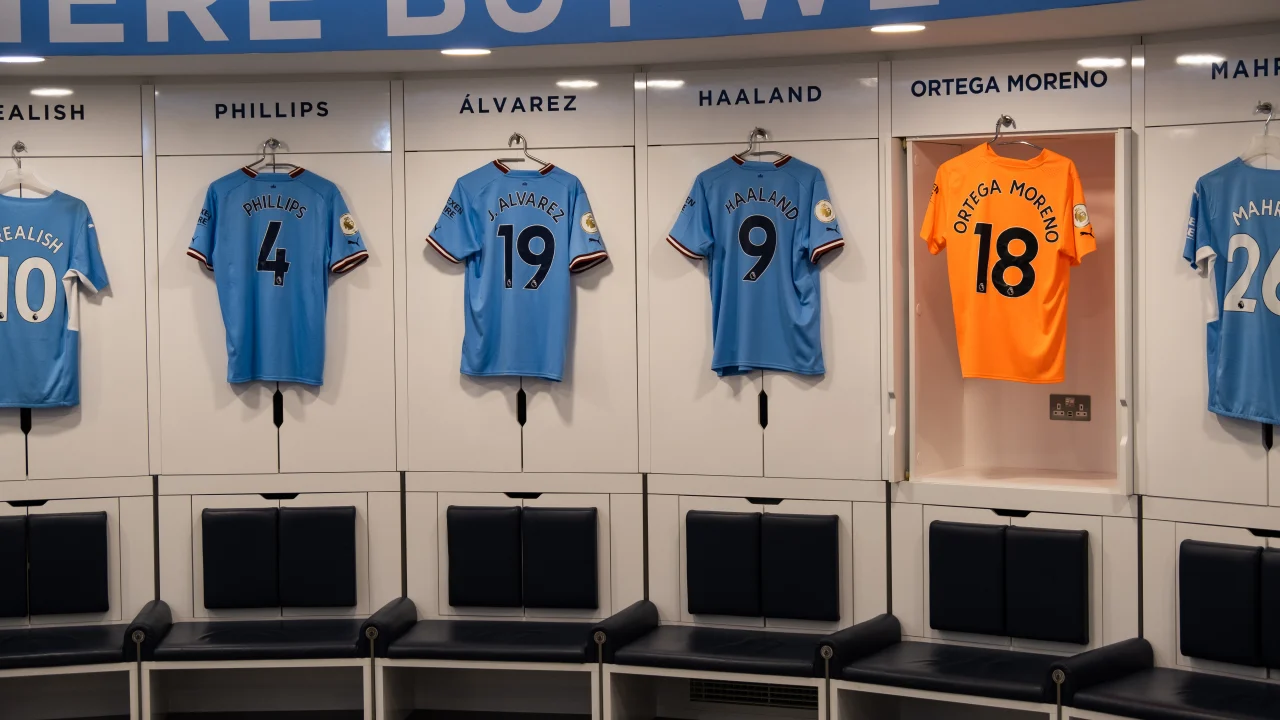 Erling Haaland celebrando un gol con la camiseta de Manchester City en un partido de la Premier League.